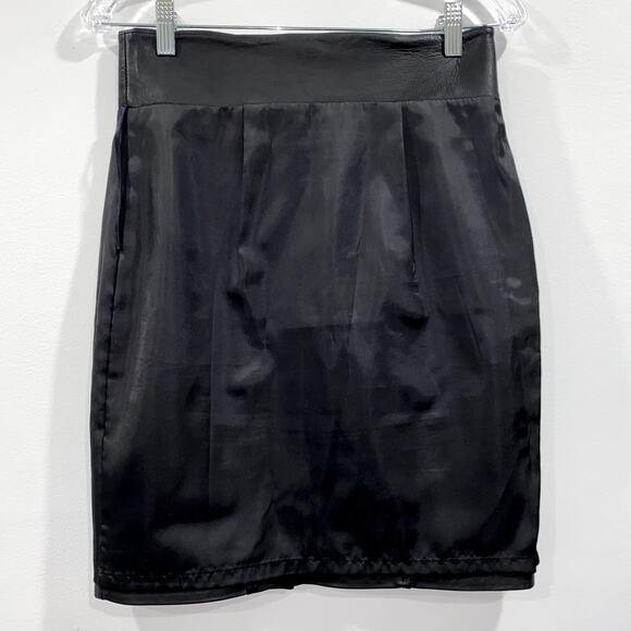 Black Leather Skirt Knee Length Size 6 Petite - Picture 7 of 12